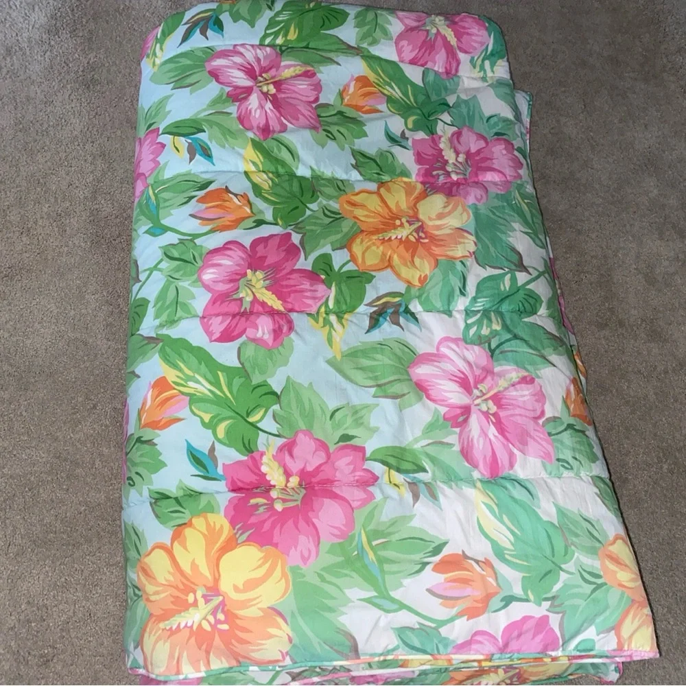 LAUREN‎ Ralph Lauren Twin Size Comforter Tropical Floral Hibiscus Sandy Lane